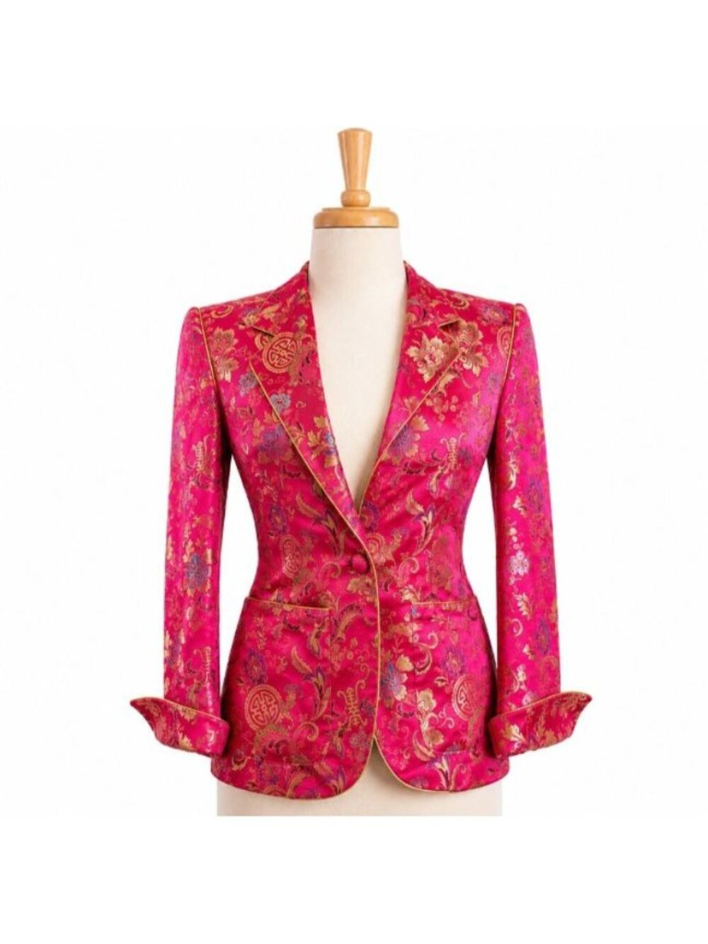 Charlotte Ford II Pink Chinese Brocade Blazer Jacket Women's 6 Hong Kong VTG